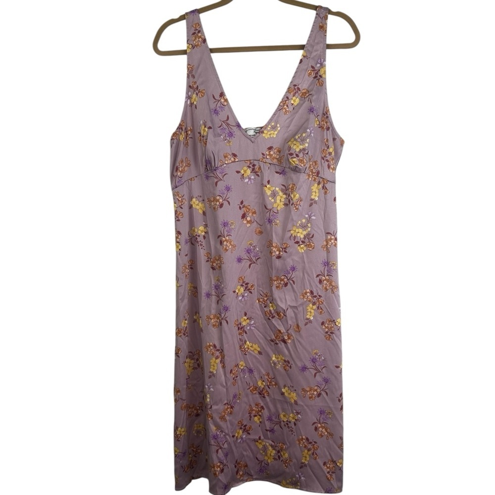 Hippie Rose Lavender Satin Floral Slip Midi Dress Fairy Babydoll Y2k Cocktail XL